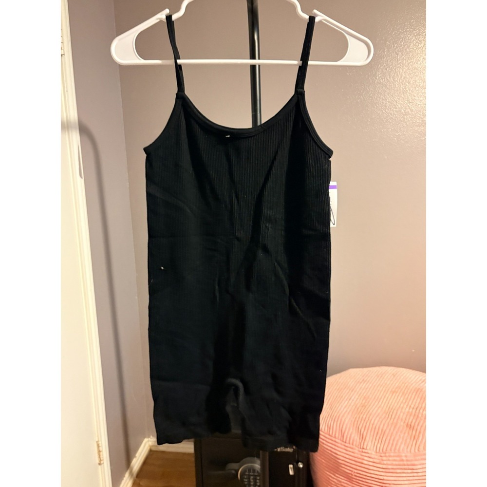 Elodie Black Ribbed One Piece Swimsuit Spaghetti Strap Womens M/L